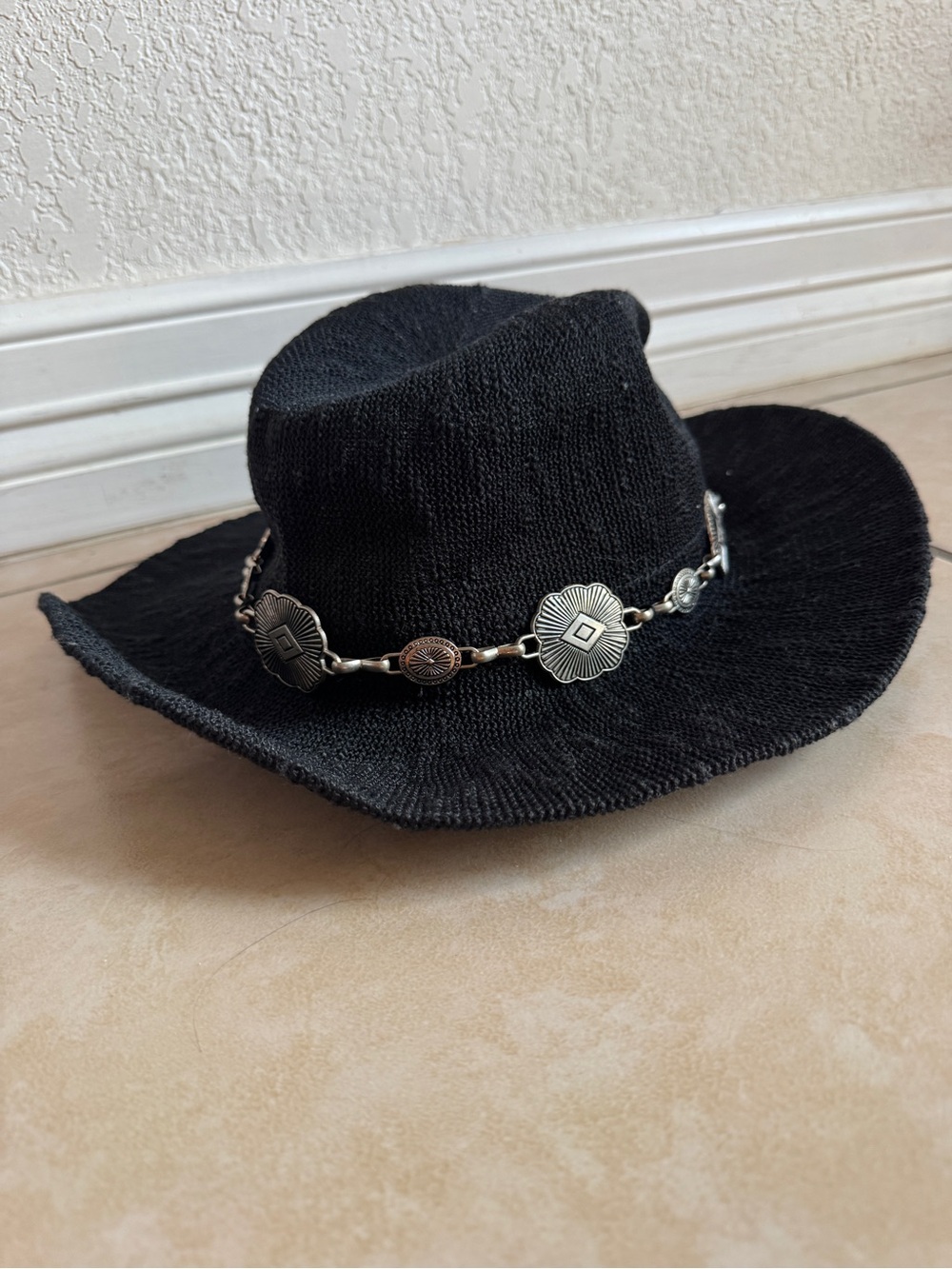 Black Cowboy Hat with Silver Concho Band
